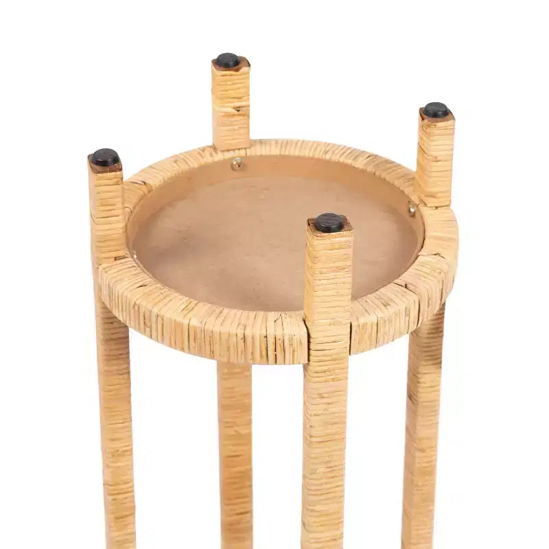 Table d'appoint ronde en rotin marron, 2 niveaux, disponible en 3 tailles