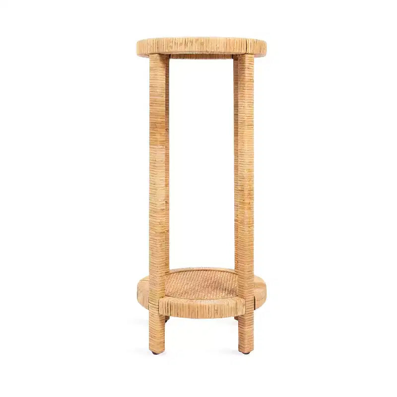 Table d'appoint ronde en rotin marron, 2 niveaux, disponible en 3 tailles