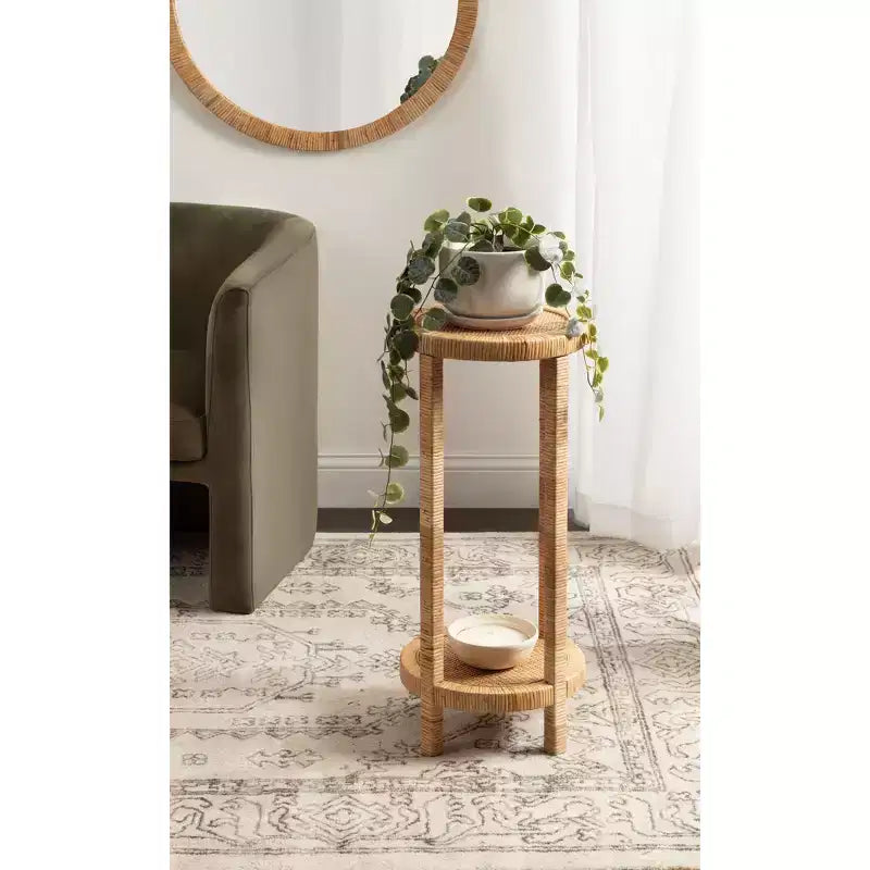 Table d'appoint ronde en rotin marron, 2 niveaux, disponible en 3 tailles