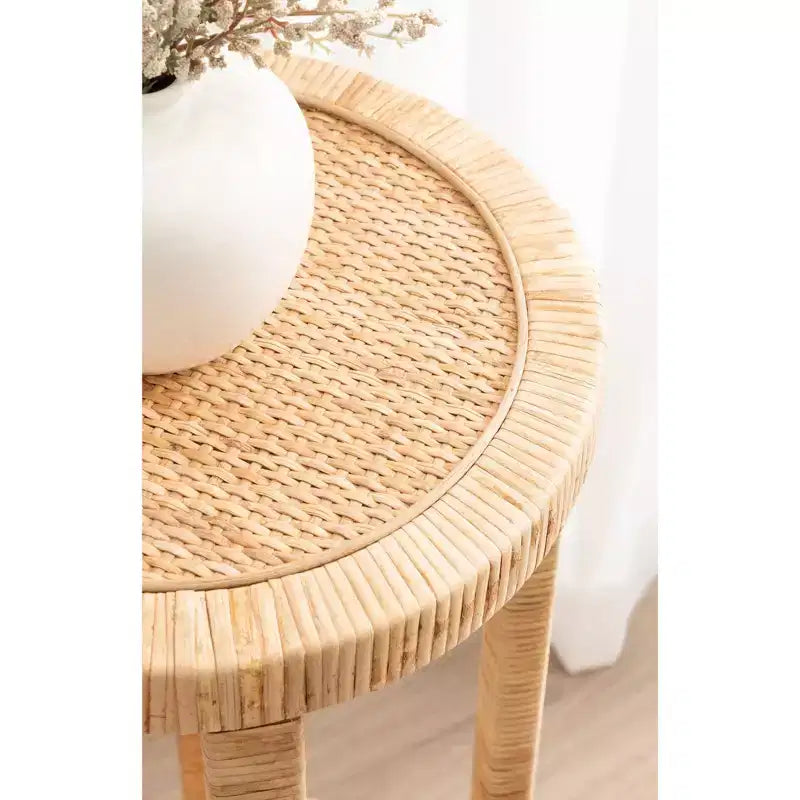 Table d'appoint ronde en rotin marron, 2 niveaux, disponible en 3 tailles