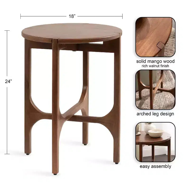 Table d'appoint ronde en bois – Noir / Noyer, pieds arqués