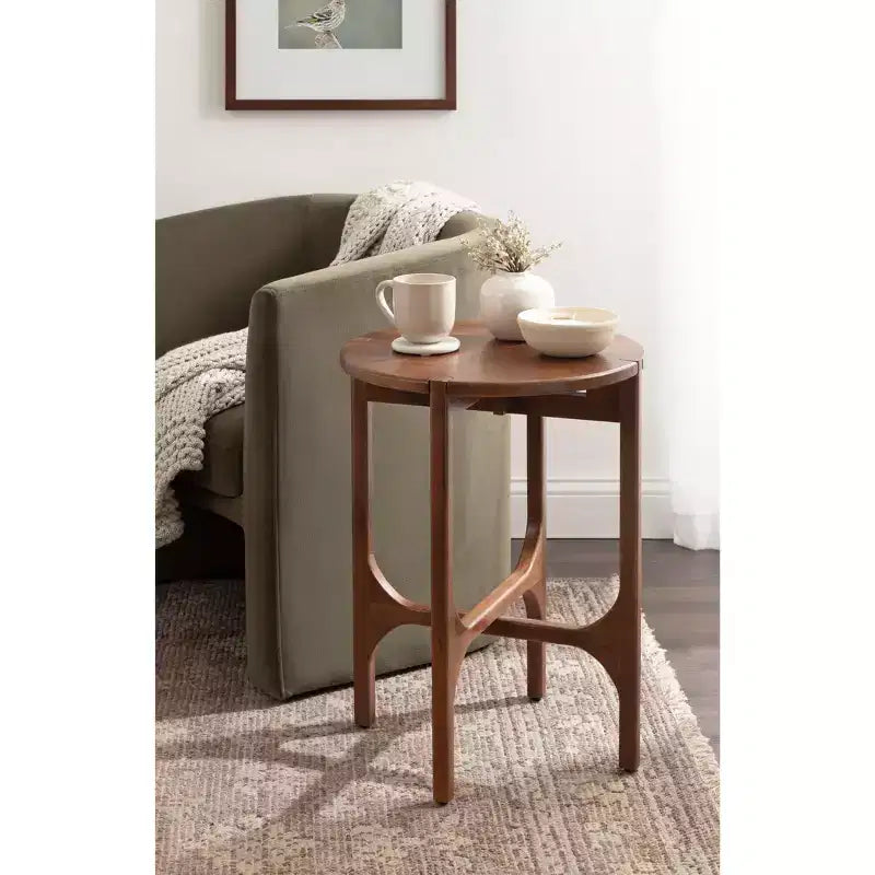 Table d'appoint ronde en bois – Noir / Noyer, pieds arqués