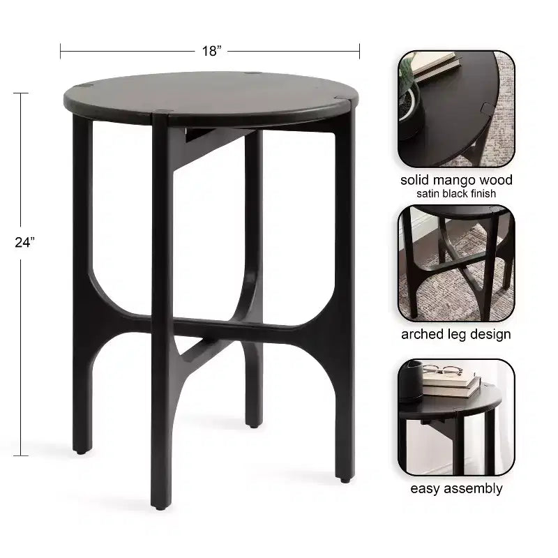 Table d'appoint ronde en bois – Noir / Noyer, pieds arqués