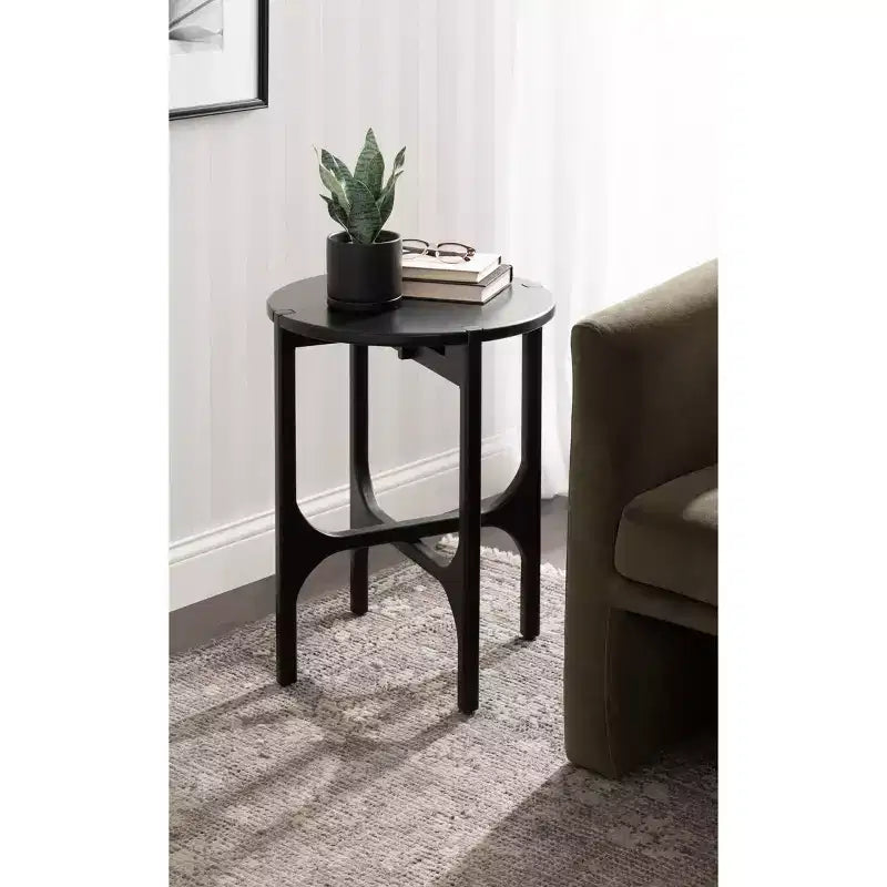 Table d'appoint ronde en bois – Noir / Noyer, pieds arqués