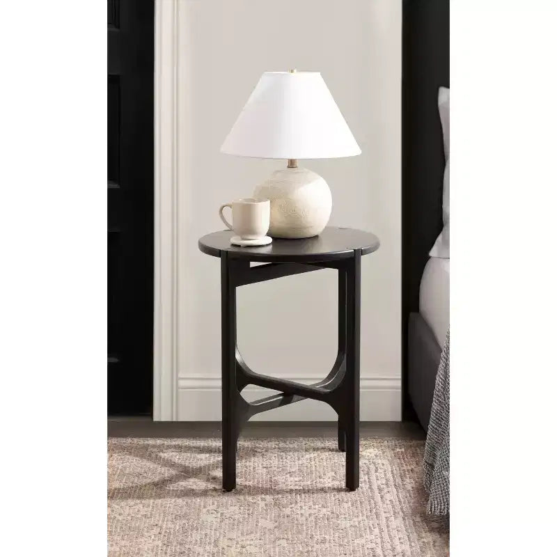 Table d'appoint ronde en bois – Noir / Noyer, pieds arqués