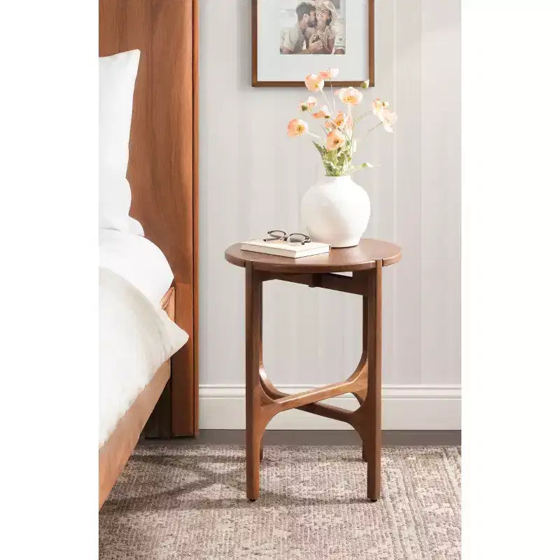 Table d'appoint ronde en bois – Noir / Noyer, pieds arqués