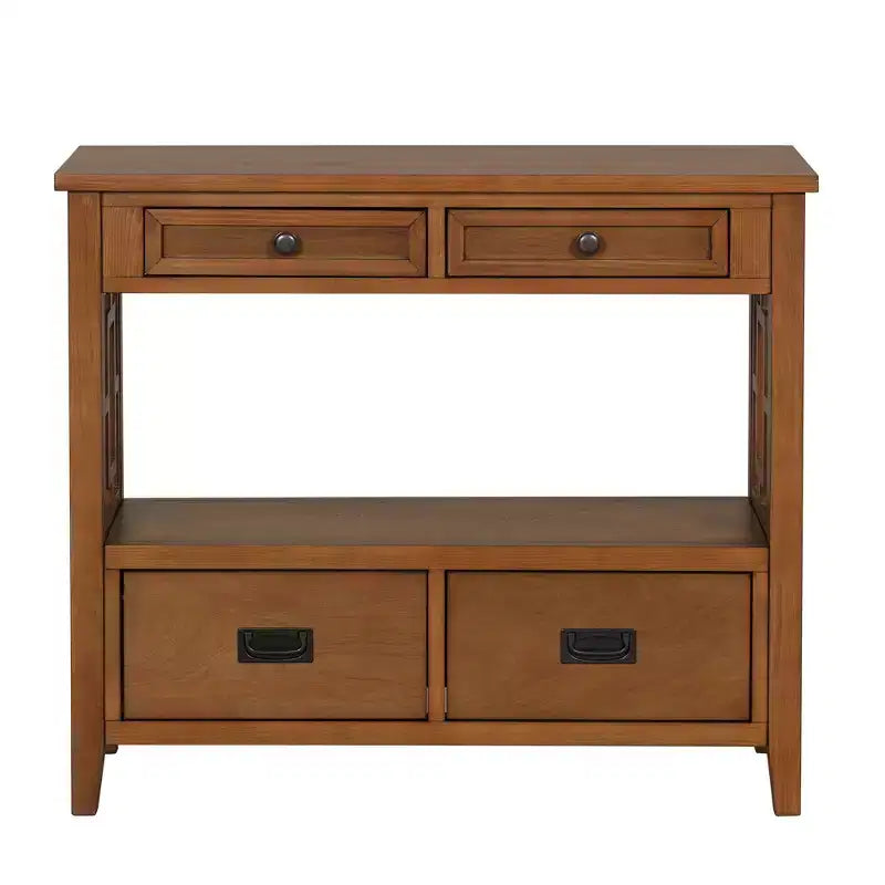 Console de ferme marron avec 4 tiroirs et étagère ouverte