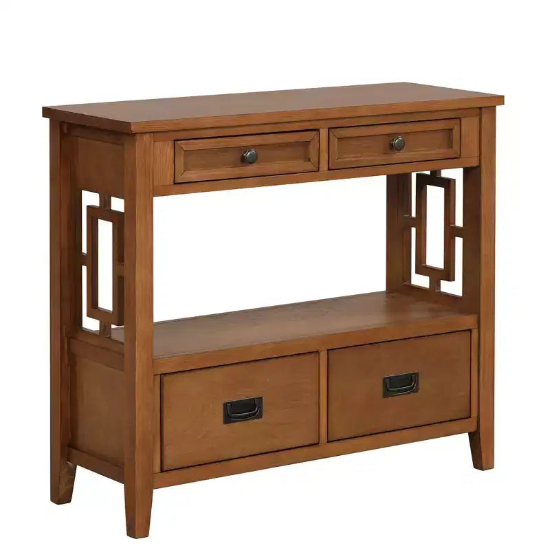 Console de ferme marron avec 4 tiroirs et étagère ouverte