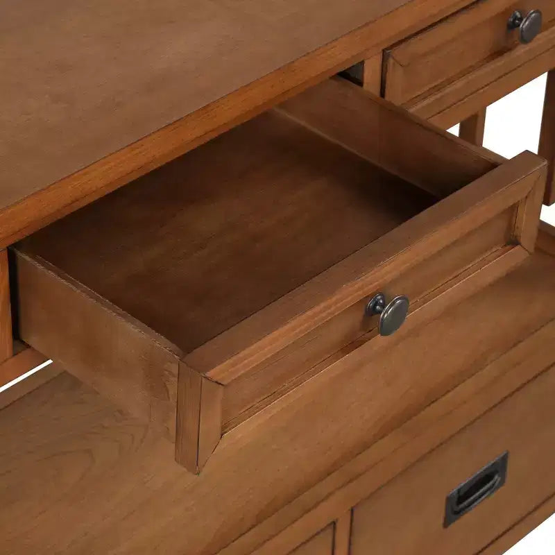 Console de ferme marron avec 4 tiroirs et étagère ouverte