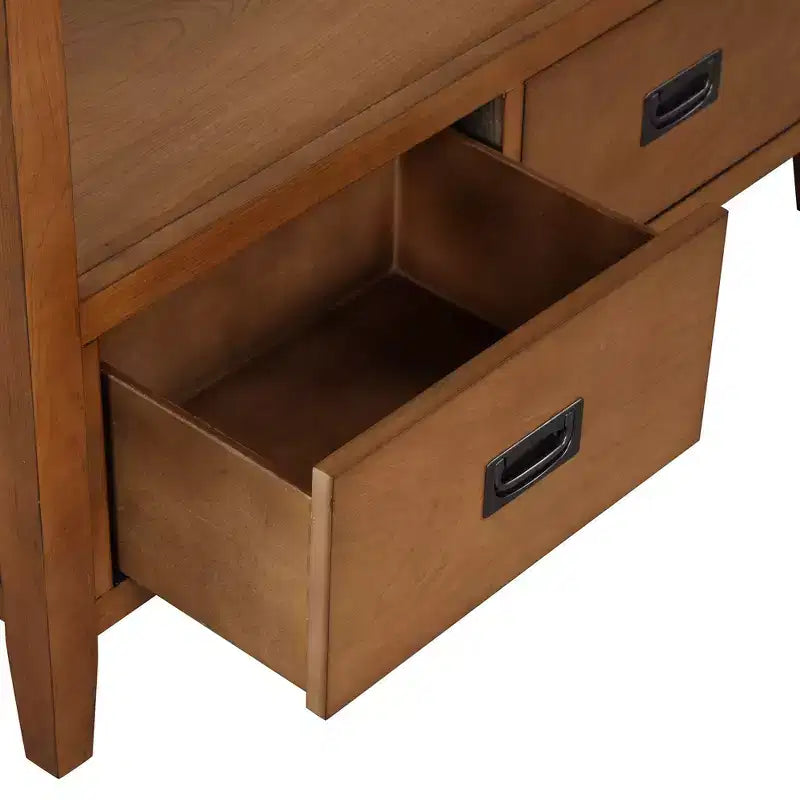 Console de ferme marron avec 4 tiroirs et étagère ouverte