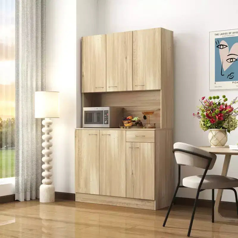 Armoire haute de rangement – 6 portes et 1 tiroir, multi-pièces (noir / chêne / noyer / blanc)