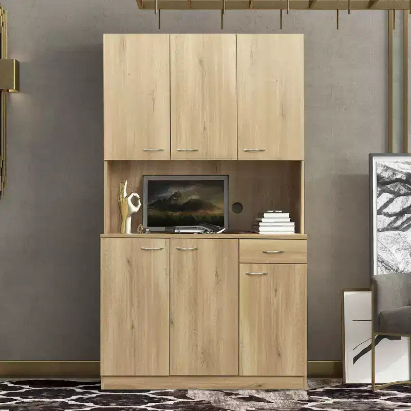 Armoire haute de rangement – 6 portes et 1 tiroir, multi-pièces (noir / chêne / noyer / blanc)