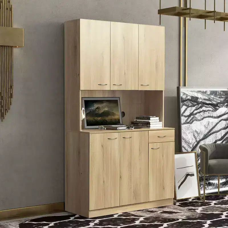 Armoire haute de rangement – 6 portes et 1 tiroir, multi-pièces (noir / chêne / noyer / blanc)