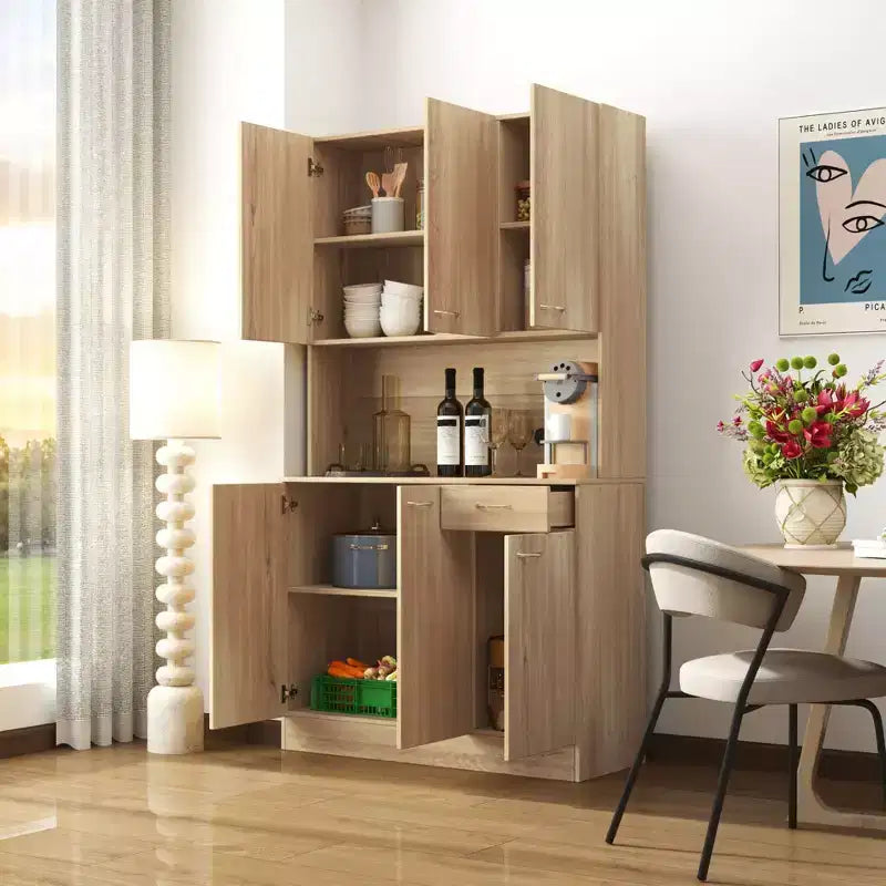 Armoire haute de rangement – 6 portes et 1 tiroir, multi-pièces (noir / chêne / noyer / blanc)