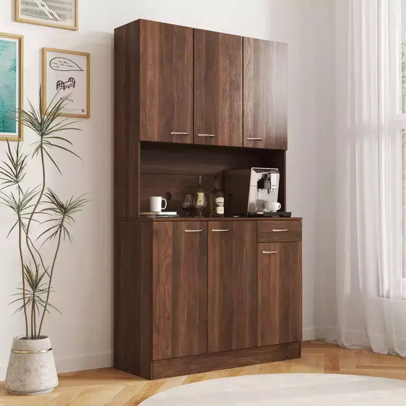 Armoire haute de rangement – 6 portes et 1 tiroir, multi-pièces (noir / chêne / noyer / blanc)