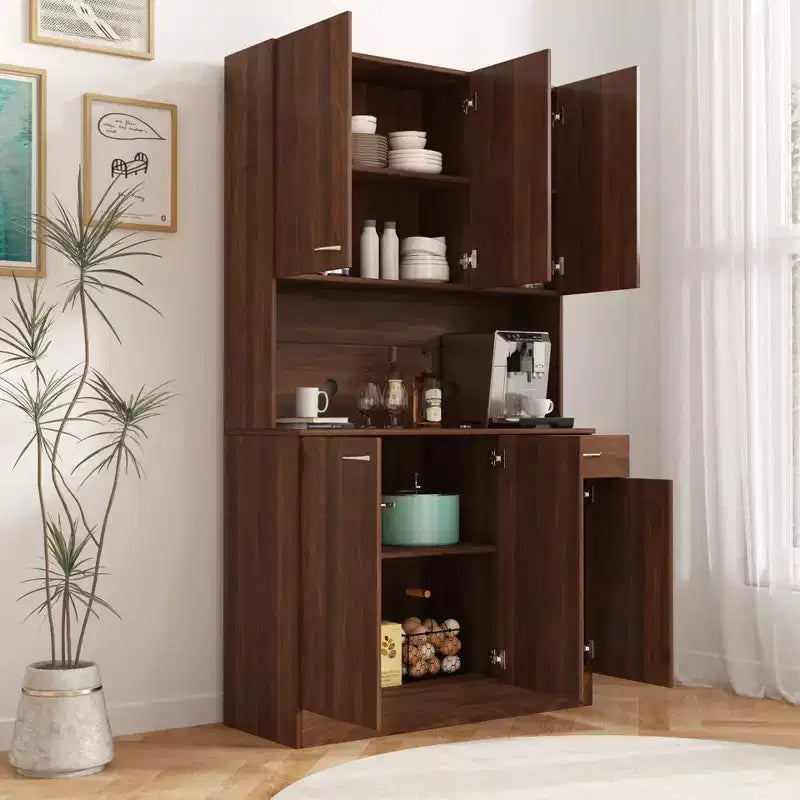 Armoire haute de rangement – 6 portes et 1 tiroir, multi-pièces (noir / chêne / noyer / blanc)