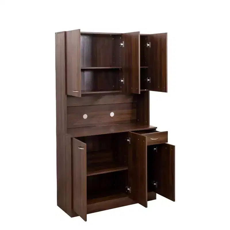 Armoire haute de rangement – 6 portes et 1 tiroir, multi-pièces (noir / chêne / noyer / blanc)