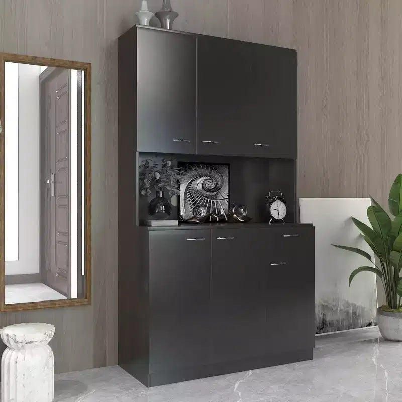 Armoire haute de rangement – 6 portes et 1 tiroir, multi-pièces (noir / chêne / noyer / blanc)