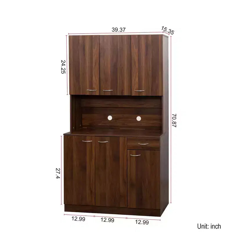 Armoire haute de rangement – 6 portes et 1 tiroir, multi-pièces (noir / chêne / noyer / blanc)