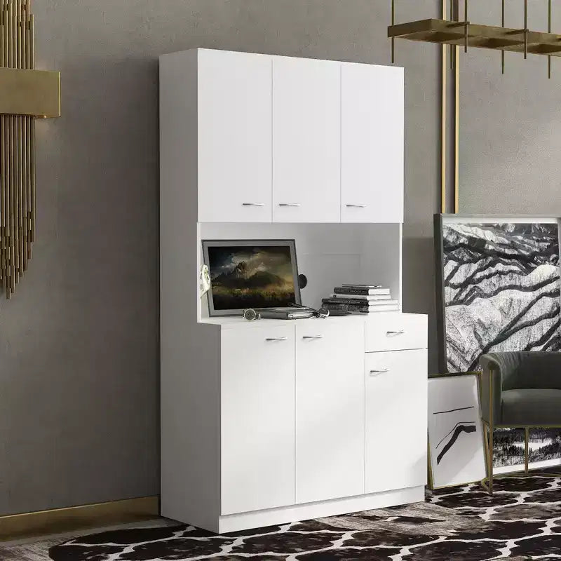 Armoire haute de rangement – 6 portes et 1 tiroir, multi-pièces (noir / chêne / noyer / blanc)