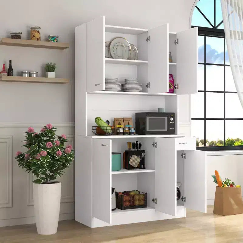 Armoire haute de rangement – 6 portes et 1 tiroir, multi-pièces (noir / chêne / noyer / blanc)