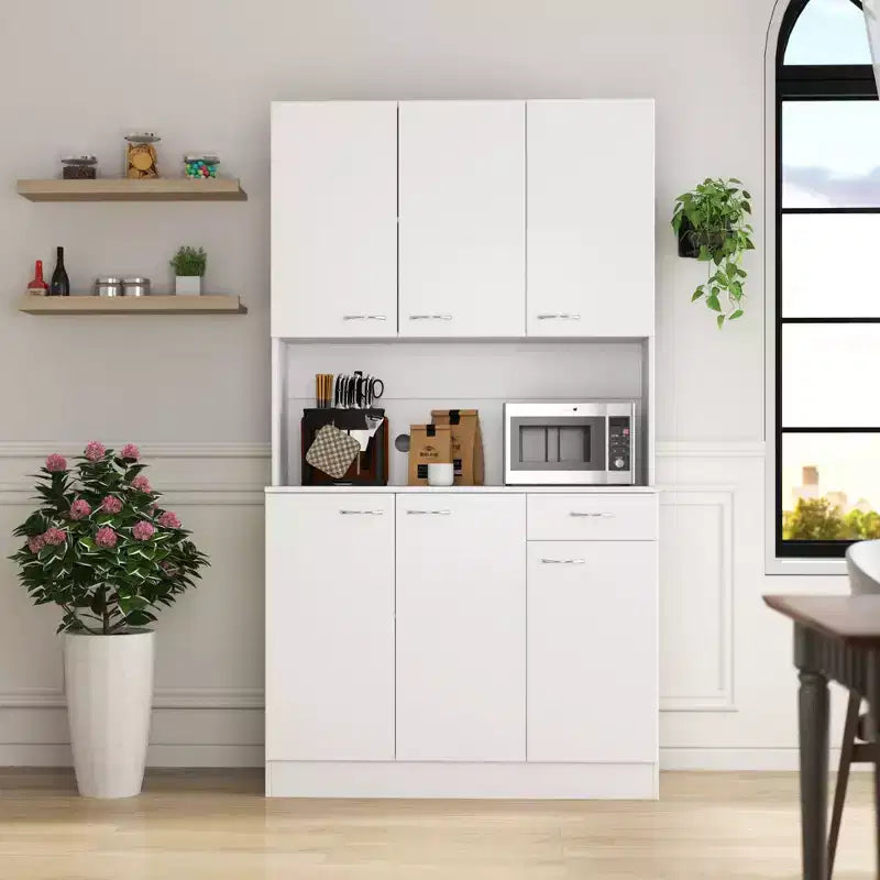 Armoire haute de rangement – 6 portes et 1 tiroir, multi-pièces (noir / chêne / noyer / blanc)