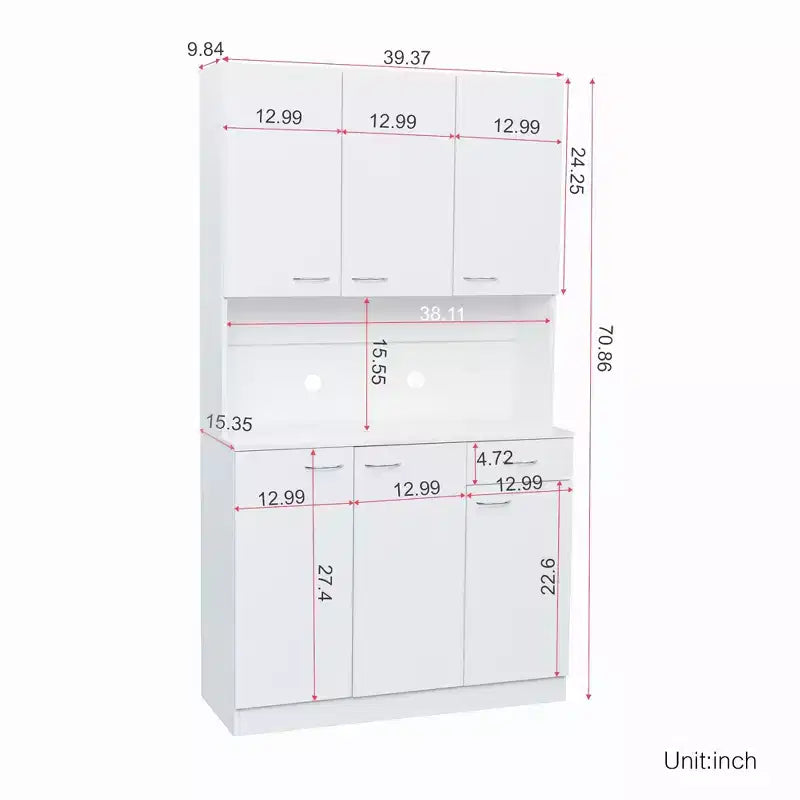 Armoire haute de rangement – 6 portes et 1 tiroir, multi-pièces (noir / chêne / noyer / blanc)