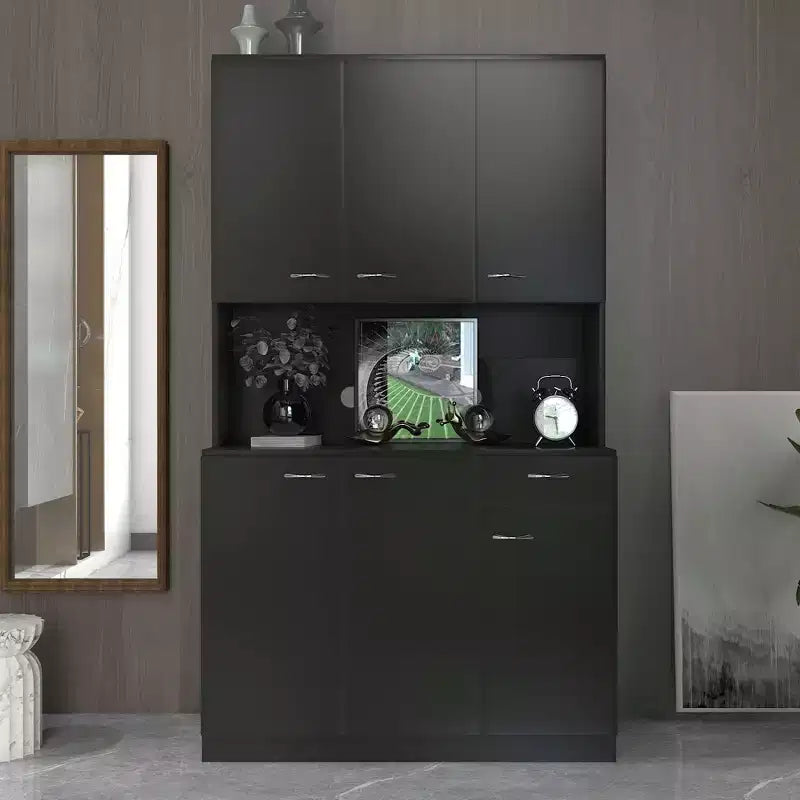 Armoire haute de rangement – 6 portes et 1 tiroir, multi-pièces (noir / chêne / noyer / blanc)