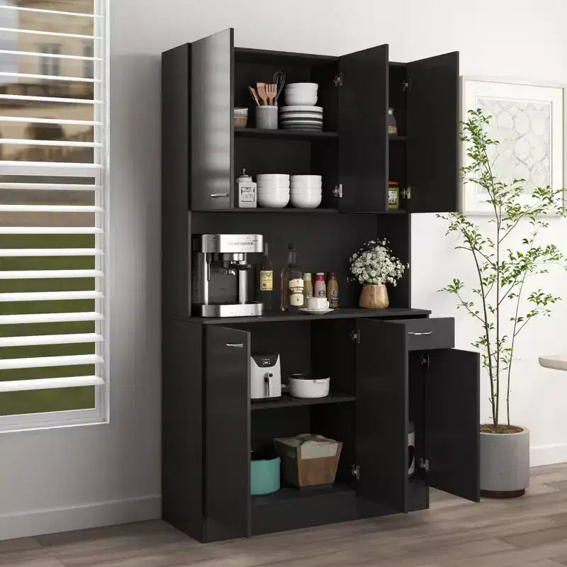 Armoire haute de rangement – 6 portes et 1 tiroir, multi-pièces (noir / chêne / noyer / blanc)