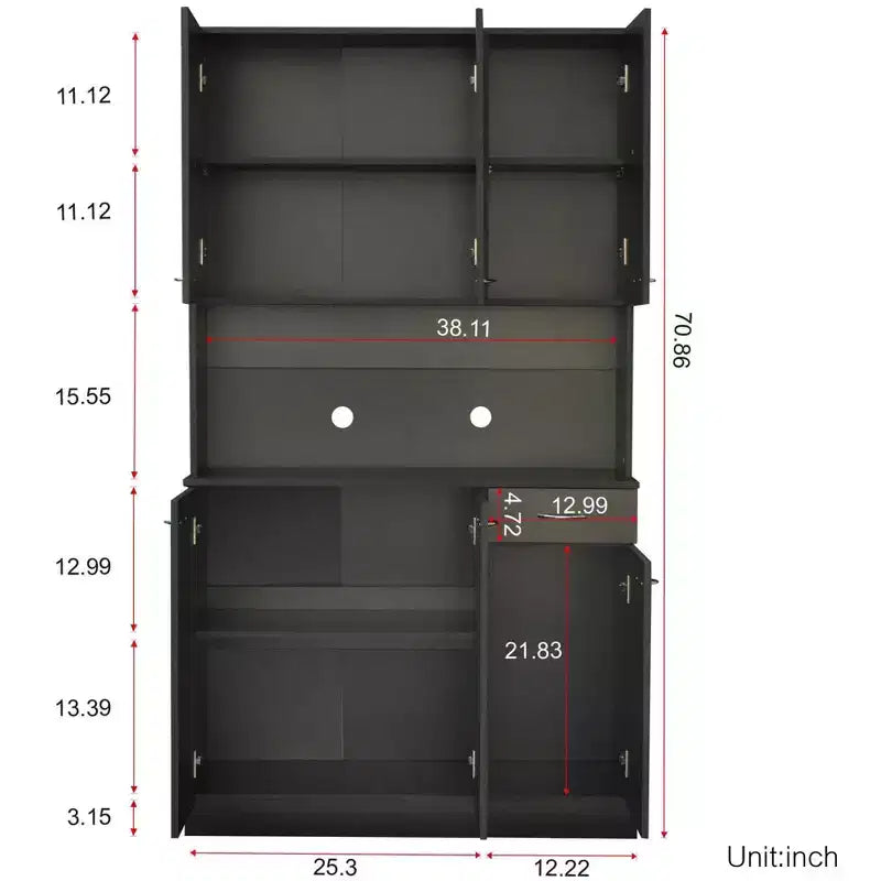 Armoire haute de rangement – 6 portes et 1 tiroir, multi-pièces (noir / chêne / noyer / blanc)
