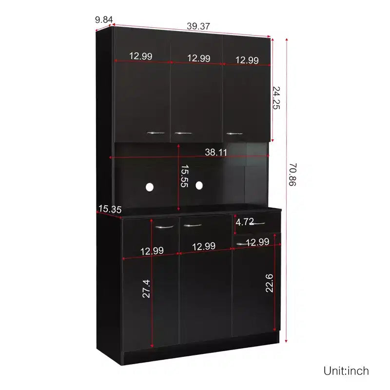 Armoire haute de rangement – 6 portes et 1 tiroir, multi-pièces (noir / chêne / noyer / blanc)