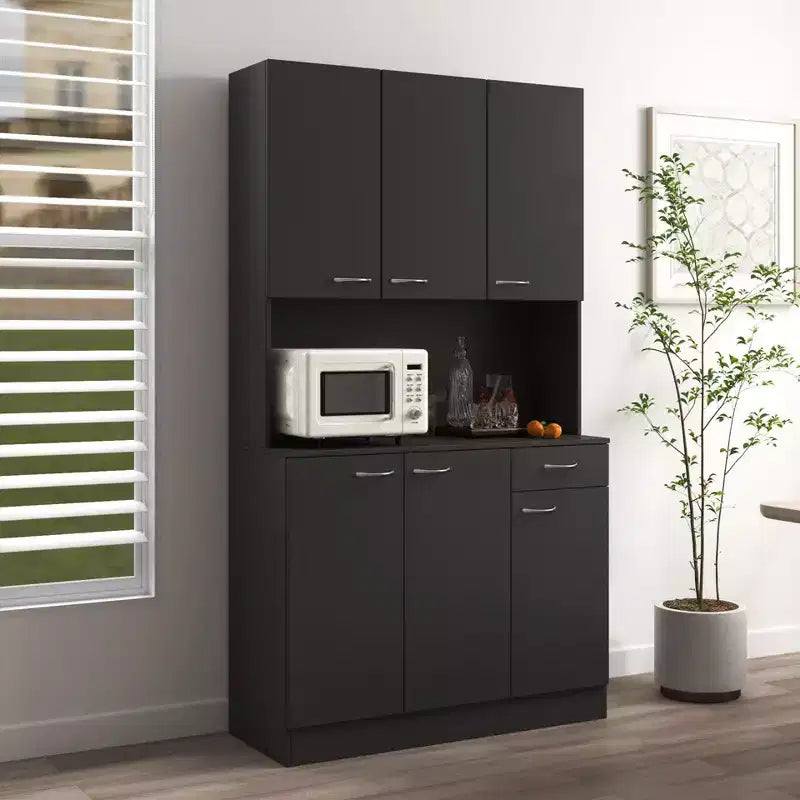 Armoire haute de rangement – 6 portes et 1 tiroir, multi-pièces (noir / chêne / noyer / blanc)