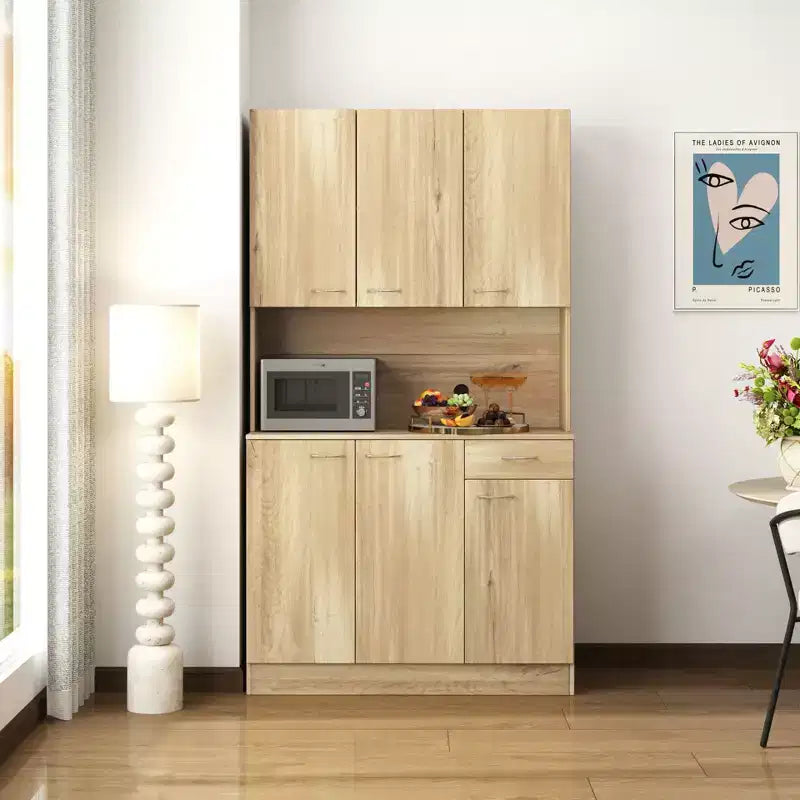 Armoire haute de rangement – 6 portes et 1 tiroir, multi-pièces (noir / chêne / noyer / blanc)