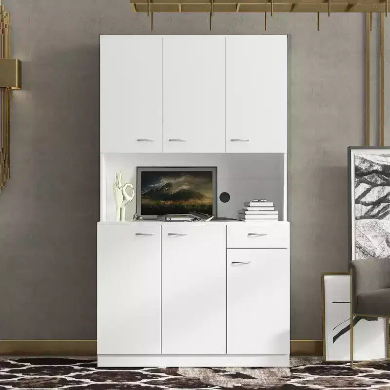 Armoire haute de rangement – 6 portes et 1 tiroir, multi-pièces (noir / chêne / noyer / blanc)