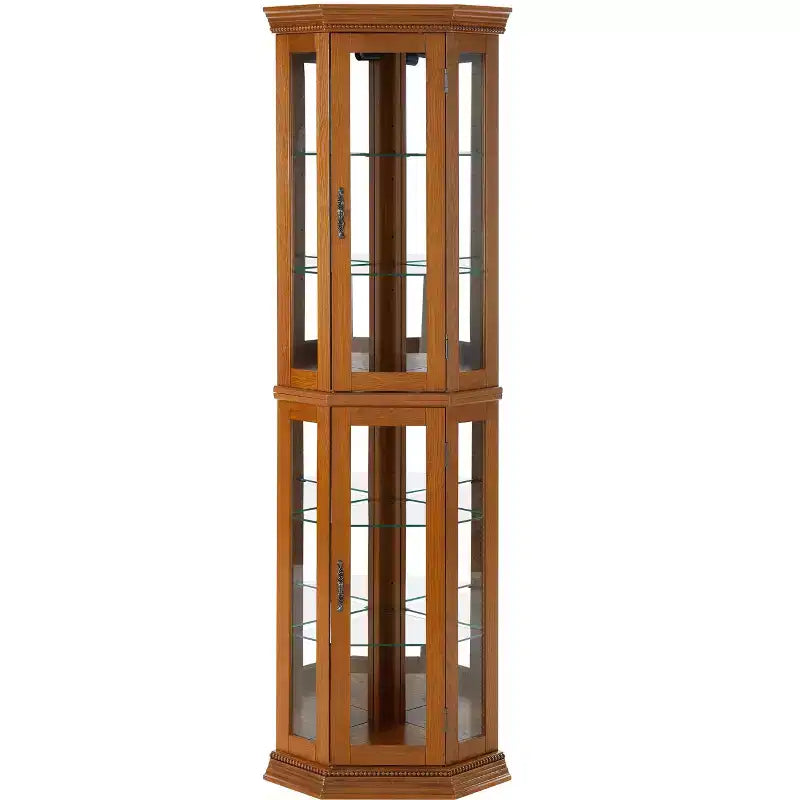 Vitrine d'angle en merisier/chêne/noyer avec portes vitrées et étagères réglables, vitrine à 2 portes