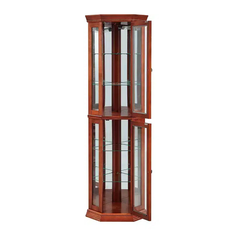 Vitrine d'angle en merisier/chêne/noyer avec portes vitrées et étagères réglables, vitrine à 2 portes