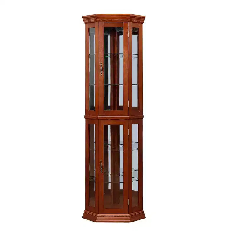 Vitrine d'angle en merisier/chêne/noyer avec portes vitrées et étagères réglables, vitrine à 2 portes