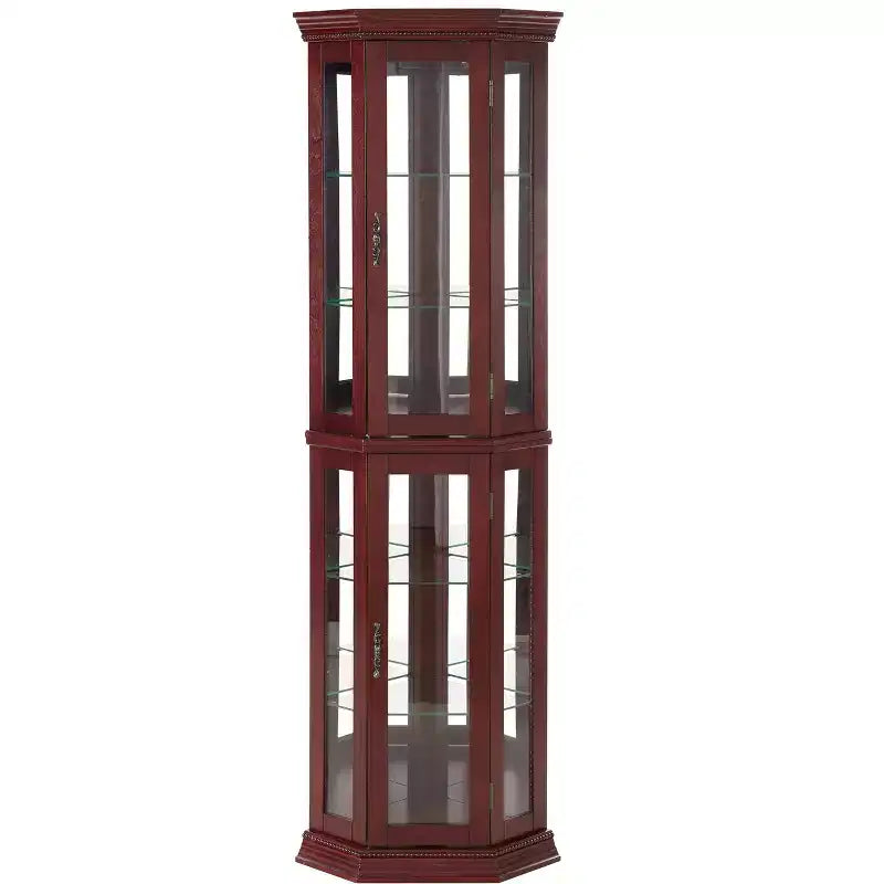 Vitrine d'angle en merisier/chêne/noyer avec portes vitrées et étagères réglables, vitrine à 2 portes