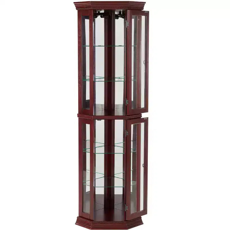 Vitrine d'angle en merisier/chêne/noyer avec portes vitrées et étagères réglables, vitrine à 2 portes