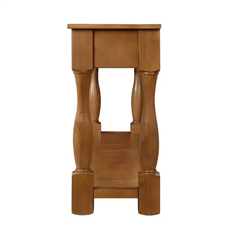 Table console mi-siècle marron avec 3 tiroirs et étagère, montage par 1 personne