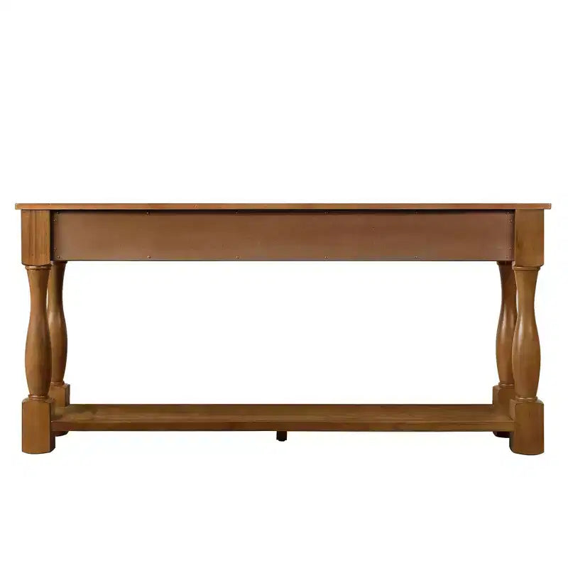 Table console mi-siècle marron avec 3 tiroirs et étagère, montage par 1 personne