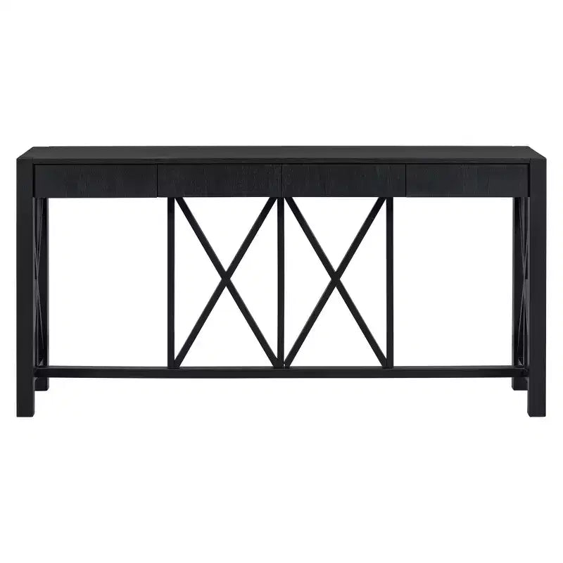 Table console noire avec 4 tiroirs, étagère ouverte, 152 cm – 1 personne