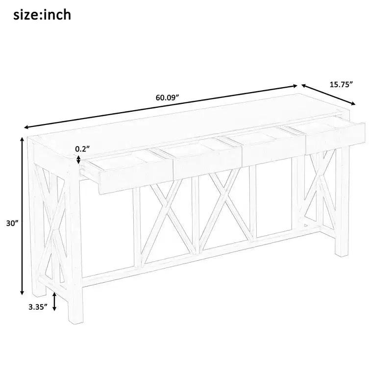 Table console noire avec 4 tiroirs, étagère ouverte, 152 cm – 1 personne