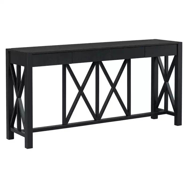 Table console noire avec 4 tiroirs, étagère ouverte, 152 cm – 1 personne