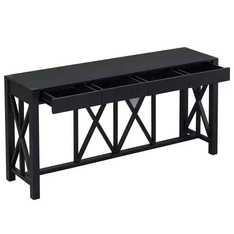 Table console noire avec 4 tiroirs, étagère ouverte, 152 cm – 1 personne