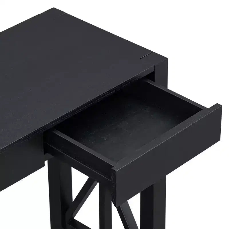 Table console noire avec 4 tiroirs, étagère ouverte, 152 cm – 1 personne