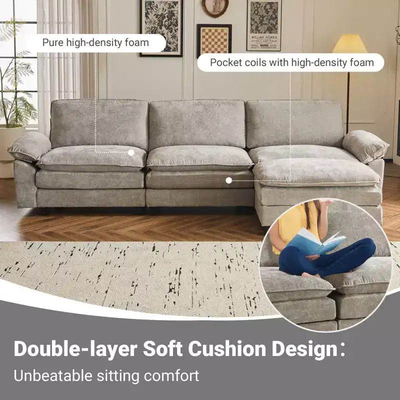 Canapé en chenille 120 po avec pouf, accoudoirs rembourrés, 3 places, brun/gris/vert/orange