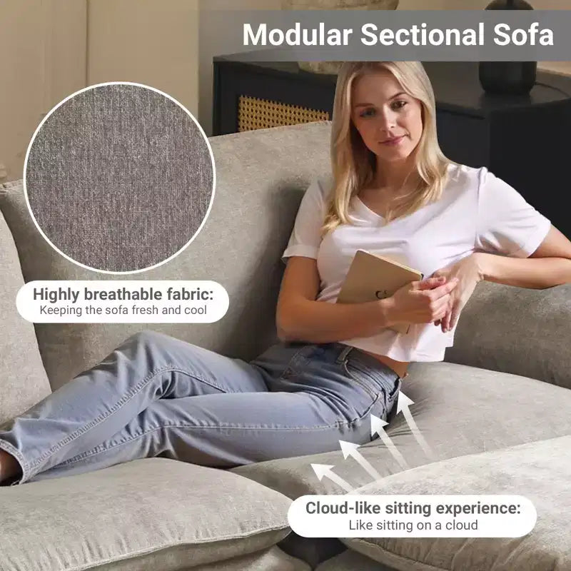 Canapé en chenille 120 po avec pouf, accoudoirs rembourrés, 3 places, brun/gris/vert/orange