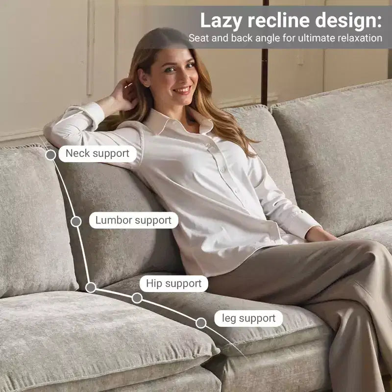 Canapé en chenille 120 po avec pouf, accoudoirs rembourrés, 3 places, brun/gris/vert/orange