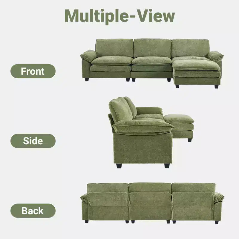 Canapé en chenille 120 po avec pouf, accoudoirs rembourrés, 3 places, brun/gris/vert/orange